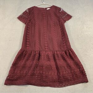 LOFT Women’s Burgundy Crochet/Lace Short sleeves Drop waist Dress, lined, size 4